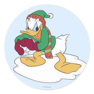 Donald Throwing a Snowball Classic Round Sticker