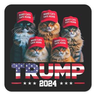 Donald Trump Make Cats Safe Again Red Hat 2024 Square Sticker