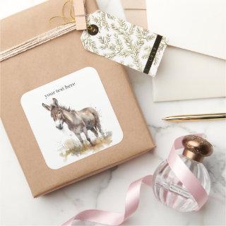 donkey standing in a meadow watercolor square sticker