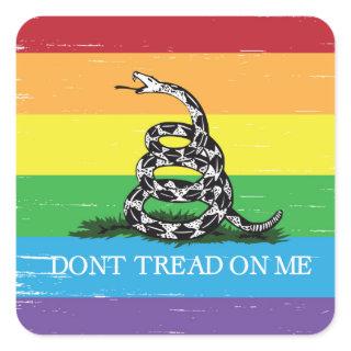 Don't tread on me Gadsden flag LGBT Rainbow grunge Square Sticker