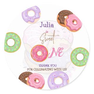 Donut 1st birthday girl   classic round sticker
