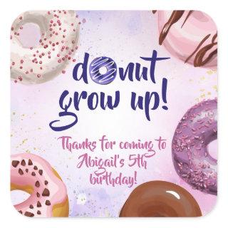 Donut Grow Up Birthday Party Square Sticker