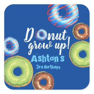Donut Grow Up Personalized Boys Birthday Party Square Sticker