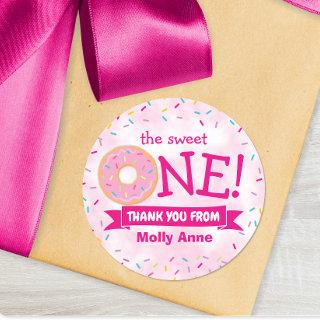 Donut Rainbow Sprinkles 1st Birthday Thank You Classic Round Sticker