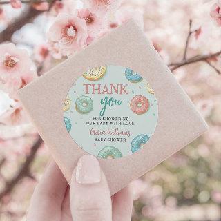 Donuts & Diapers Mint Green Baby Shower Thank You Classic Round Sticker