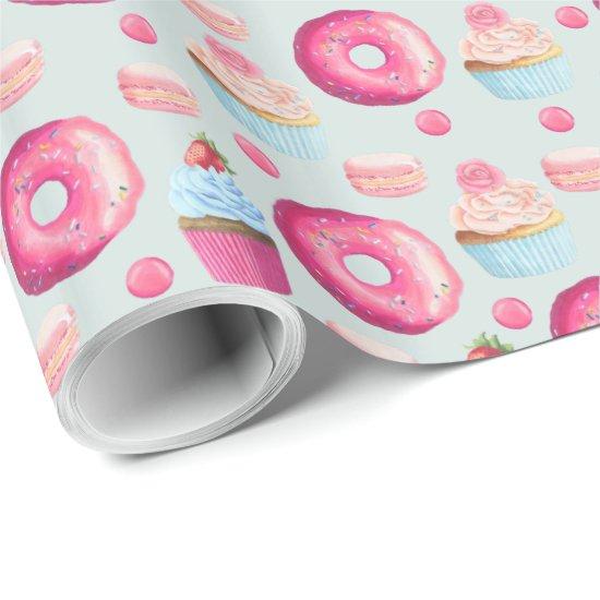 Donuts Macarons And Cupcake Pattern In Watercolor