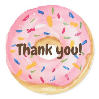 Donuts Sprinkles Watercolor Modern Cute Thank You Classic Round Sticker