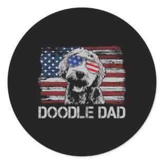 Doodle Dad Goldendoodle Dog American Flag 4th Of J Classic Round Sticker