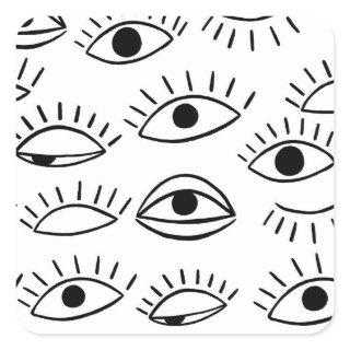 Doodle eye, creative seamless pattern. square sticker