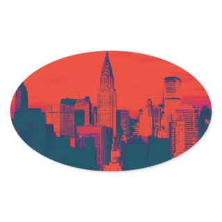 Dotted Red Retro Style Pop Art New York City Oval Sticker