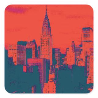Dotted Red Retro Style Pop Art New York City Square Sticker
