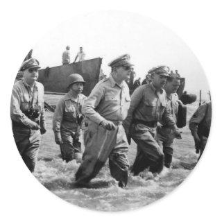 Douglas MacArthur lands at Leyte Philippine Island Classic Round Sticker