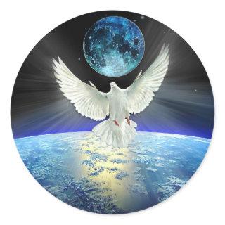 Dove of Peace over Earth from Space Classic Round Sticker