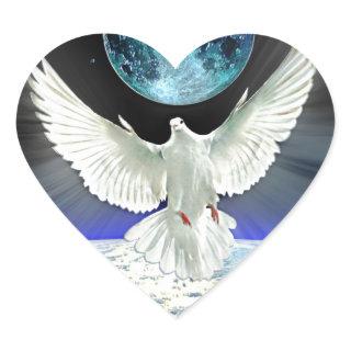 Dove of Peace over Earth from Space Heart Sticker