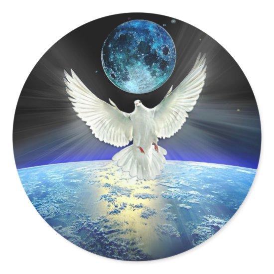 Dove of Peace over Planet Earth Sunrise Classic Round Sticker