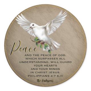 Dove of Peace Personalized Scripture Verse Classic Round Sticker