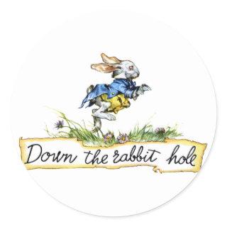 Down the rabbit hole classic round sticker