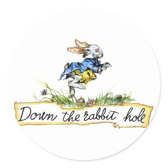 Down the rabbit hole classic round sticker
