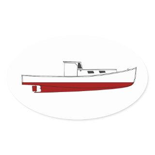 Downeast Maine Lobster Boat Color Illustration Oval Sticker