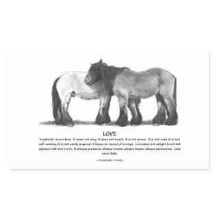 Draft Horses in Pencil: Bible Verses About LOVE Rectangular Sticker