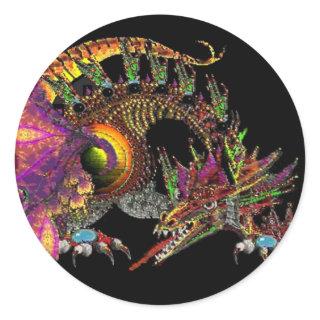 DRAGO / FANTASY GOLD DRAGON IN PURPLE AND BLACK CLASSIC ROUND STICKER