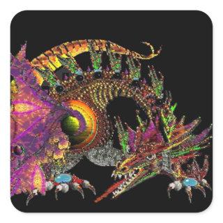 DRAGO / FANTASY GOLD DRAGON IN PURPLE AND BLACK SQUARE STICKER