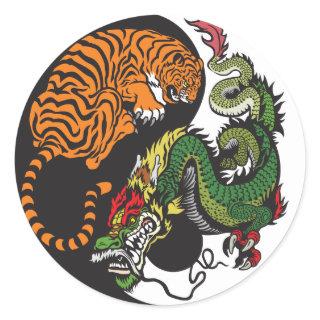 dragon and tiger yin yang symbol classic round sticker