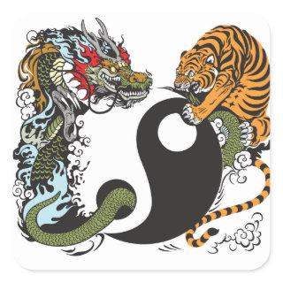 dragon and tiger yin yang symbol square sticker
