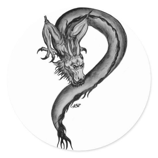 Dragon black and white Design Classic Round Sticker