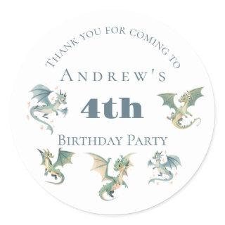 Dragon Boys 3rd 4th 5th Birthday Party Invitation Classic Round Sticker