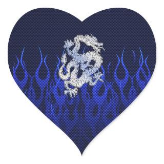 Dragon in Chrome like blue Carbon Fiber Styles Heart Sticker