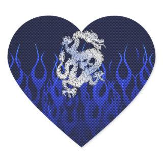 Dragon in Chrome like blue Carbon Fiber Styles Heart Sticker