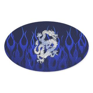 Dragon in Chrome like blue Carbon Fiber Styles Oval Sticker
