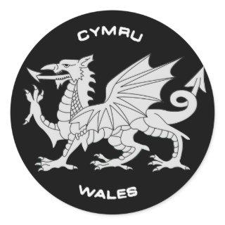 Dragon of Wales (Cymru)in Black and Grey Classic Round Sticker