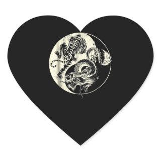 Dragon With Tiger Tattoo YIN And Yang Beast Fight Heart Sticker