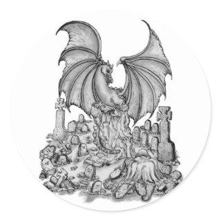 Dragon with Zombie Classic Round Sticker