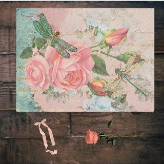 Dragonflies Roses and Gold Handwriting Ephemera Tissue Paper