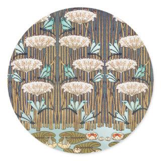 Dragonflies Water Lilies Marsh Art Nouveau Classic Round Sticker