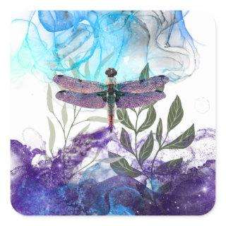 Dragonfly art square sticker