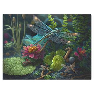 Dragonfly in a Colorful Garden Decoupage Tissue Paper