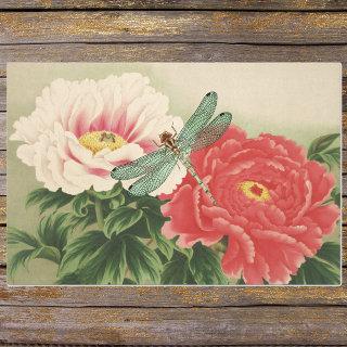 Dragonfly on Vintage Botanical Japanese Peonies Tissue Paper
