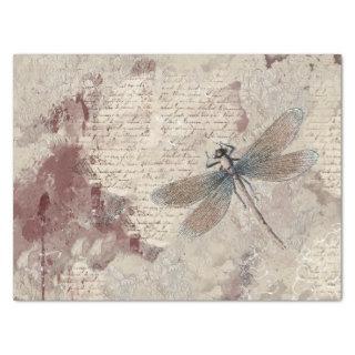 Dragonfly Shabby Mixed Media Script Decoupage  Tissue Paper