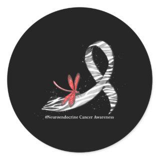 Dragonfly Zebra Ribbon Neuroendocrine Cancer Aware Classic Round Sticker