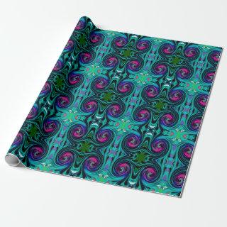 Dramatic Black and Turquoise Abstract Retro Twirl