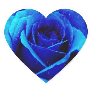 Dramatic Blue Rose Heart Sticker