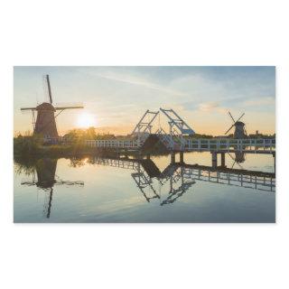 Drawbridge and windmills at sunset in Holland Rectangular Sticker