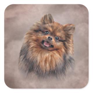 Drawing Dog Pomeranian Spitz Square Sticker