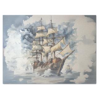 Dreadnought's Embrace Brown Battle Ship Blue  Tissue Paper