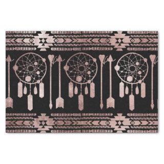 Dreamcatcher Rose Gold Tribal Aztec on Black Tissue Paper