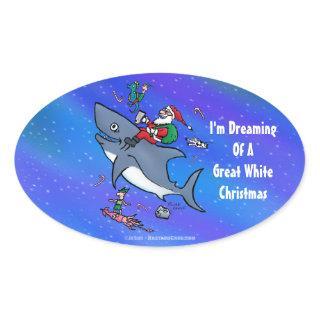 Dreaming Of A Great White Shark Christmas Oval Sticker